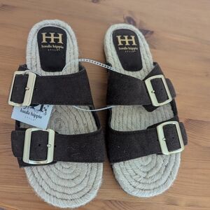 Haute Hippie Brown Sandals with Gold Buckles